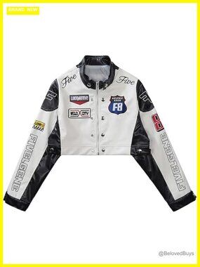 Cropped Faux Leather Moto Biker Jacket | Women's Racing Motorcycle Coat